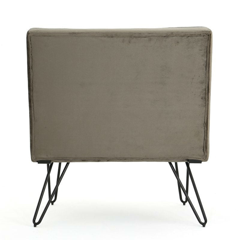 Gray Velvety Soft Upholstered Polyester Accent Chair Black Metal Legs - Deals Kiosk