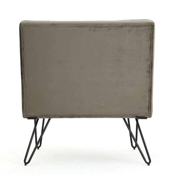 Gray Velvety Soft Upholstered Polyester Accent Chair Black Metal Legs - Deals Kiosk