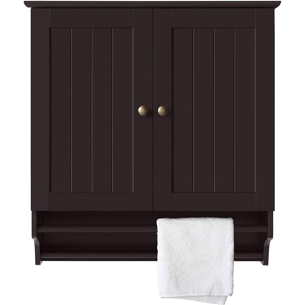 Espresso 2-Door Bathroom Wall Cabinet Cupboard with Towel Bar - Deals Kiosk