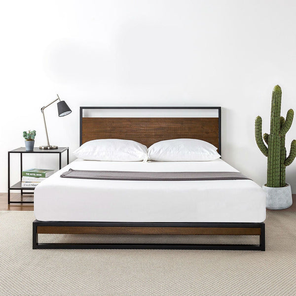 Full size Metal Wood Platform Bed Frame with Headboard - Deals Kiosk