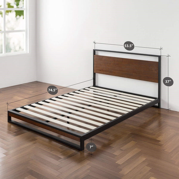 Full size Metal Wood Platform Bed Frame with Headboard - Deals Kiosk