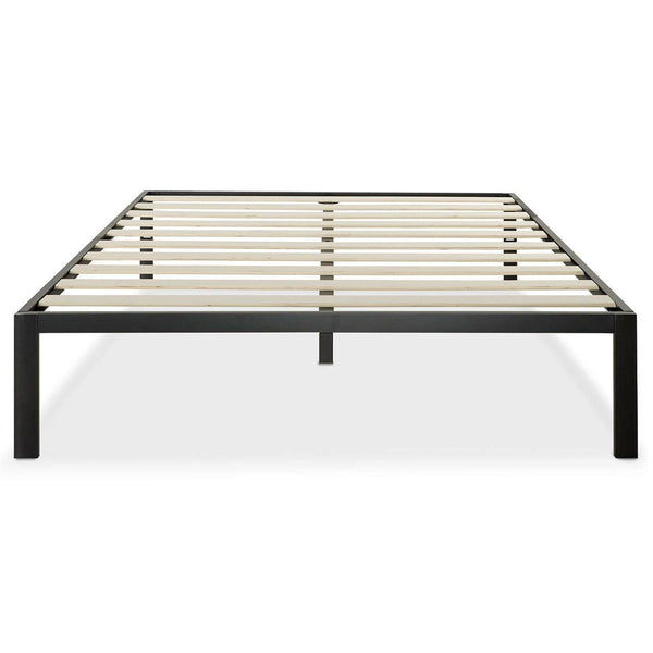 Full Size Modern Black Metal Platform Bed Frame with Wood Slats - Deals Kiosk
