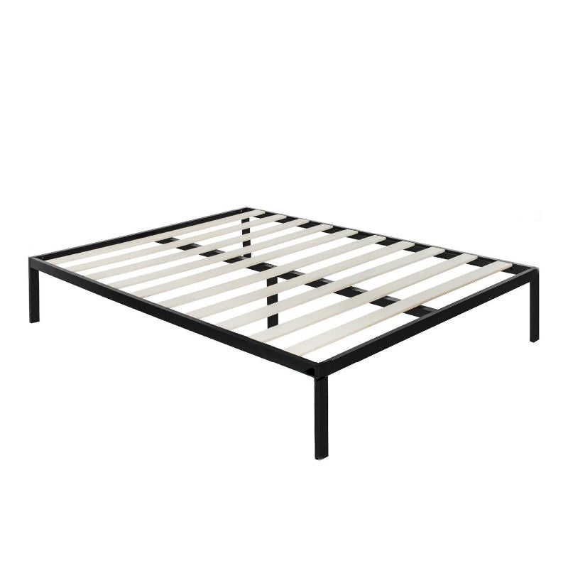 Full Size Modern Black Metal Platform Bed Frame with Wood Slats - Deals Kiosk