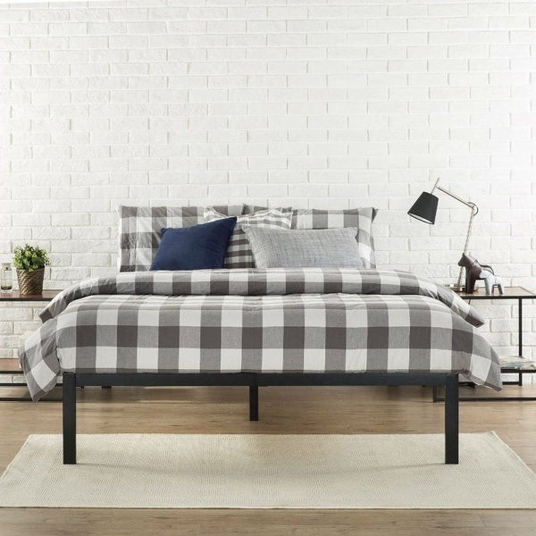 Full Size Modern Black Metal Platform Bed Frame with Wood Slats - Deals Kiosk