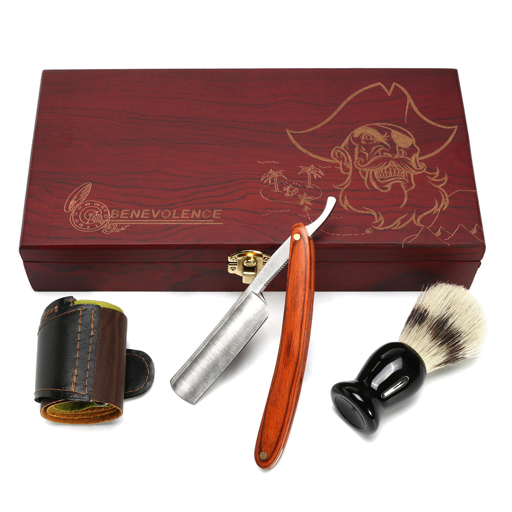 4Pcs Shaver Kit Cut Throat Straight Razor Shaving Brush Strop Wooden Box Gift Set - Deals Kiosk