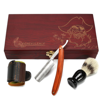 4Pcs Shaver Kit Cut Throat Straight Razor Shaving Brush Strop Wooden Box Gift Set - Deals Kiosk