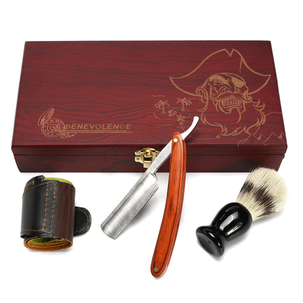 4Pcs Shaver Kit Cut Throat Straight Razor Shaving Brush Strop Wooden Box Gift Set - Deals Kiosk