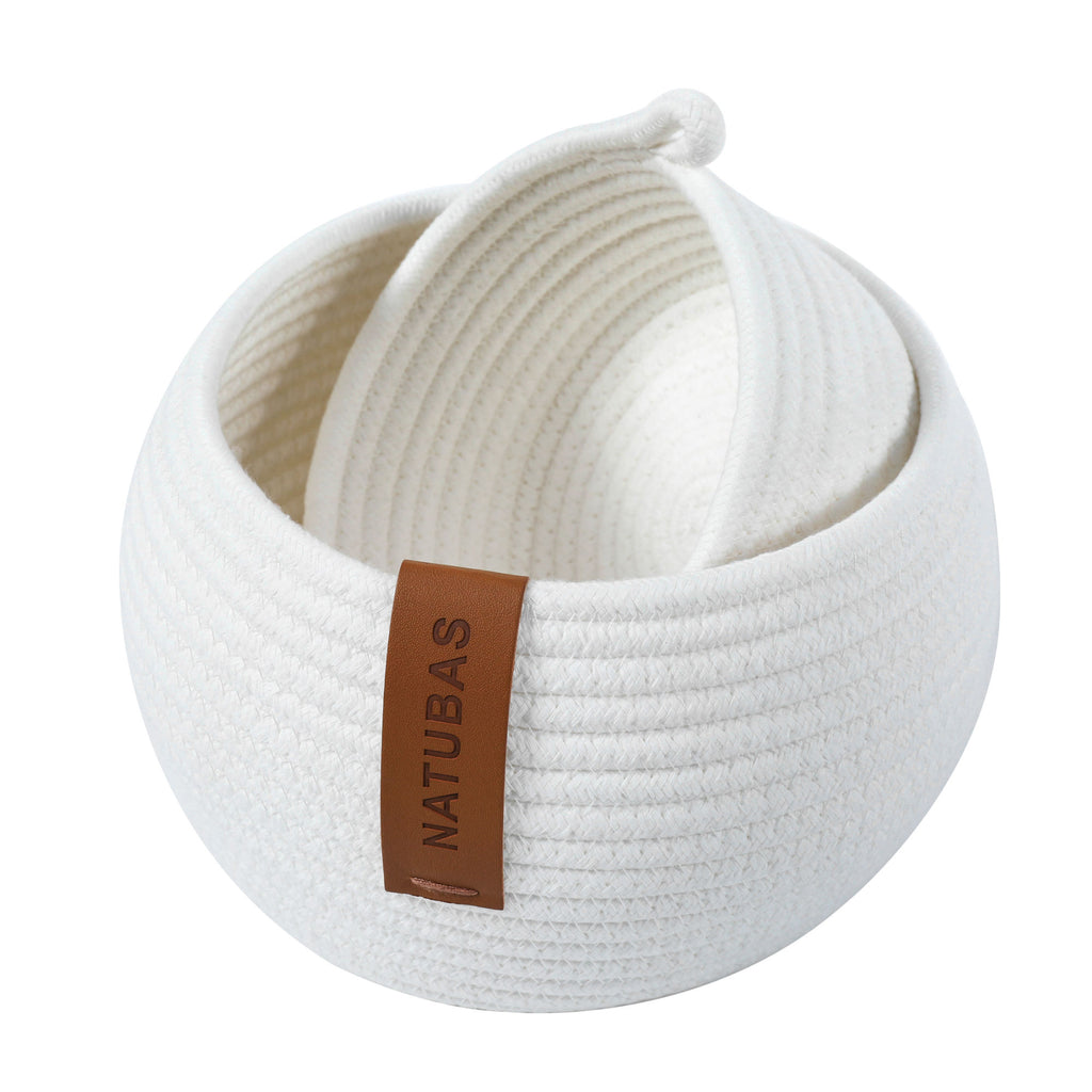 Baby White Woven Cotton Rope Basket, 2 Pieces Small Decorative Toy Storage Baskets for Gifts Empty - Deals Kiosk