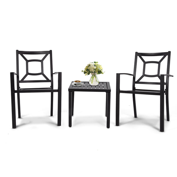 MEOOEM Patio Dining Set  Outdoor Furniture Square Bistro Metal Table Side Table and Metal Stackable Chairs, Black - Deals Kiosk
