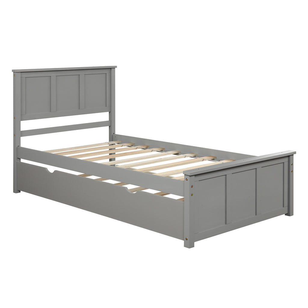 Platform Bed with Twin Size Trundle, Twin Size Frame, Gray (New) - Deals Kiosk