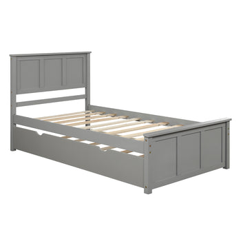 Platform Bed with Twin Size Trundle, Twin Size Frame, Gray (New) - Deals Kiosk