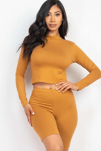 Mock Neck Top & Biker Shorts Set - Deals Kiosk