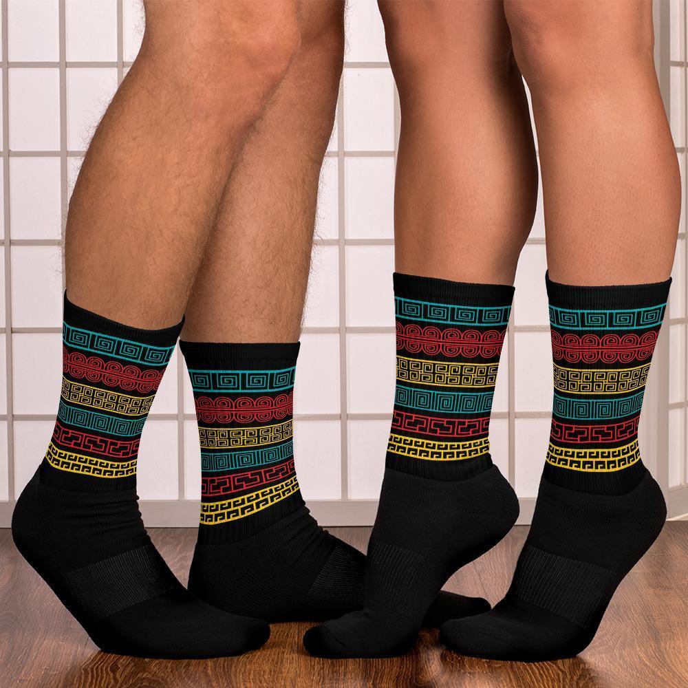 Custom Crew Socks, Black / Geometric Print - Deals Kiosk