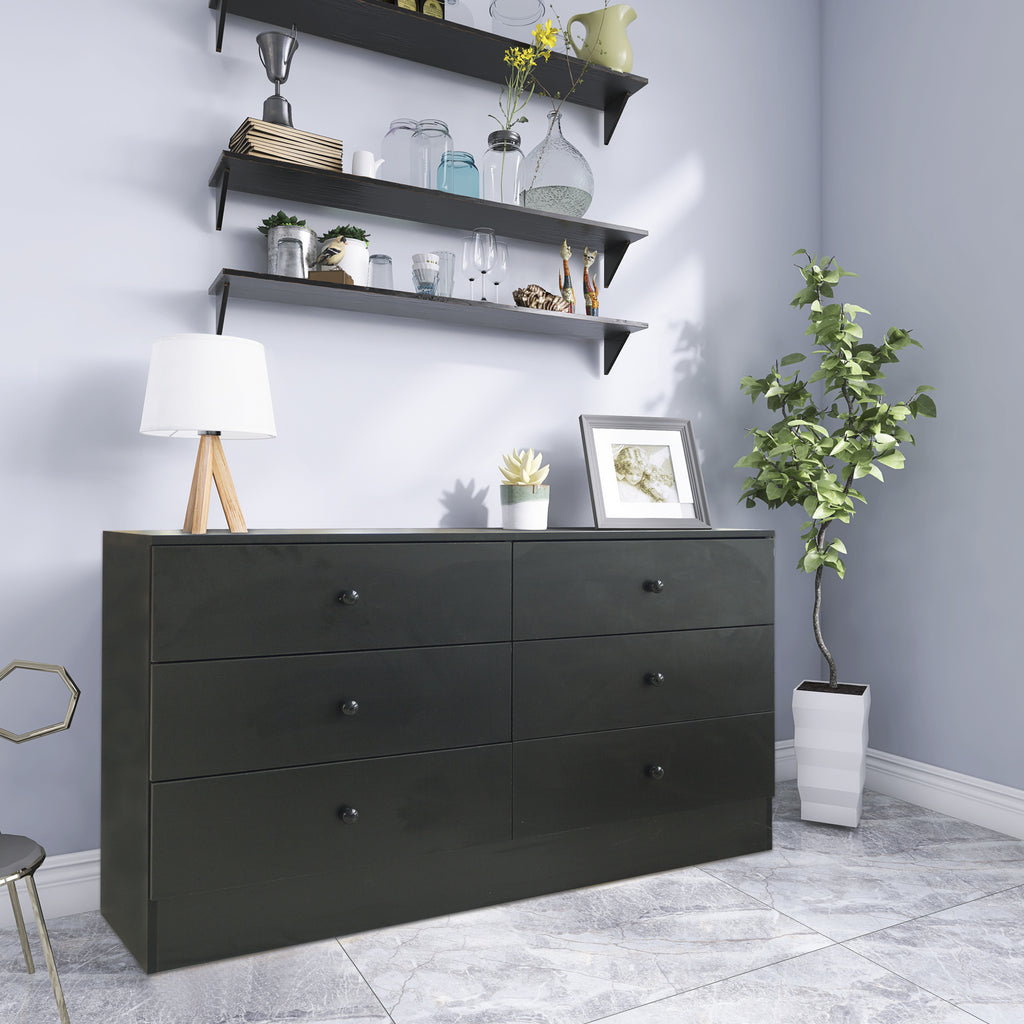 Chest of Drawers Wood Storage Cabinet with 6 Drawers Black - Deals Kiosk