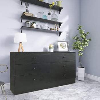 Chest of Drawers Wood Storage Cabinet with 6 Drawers Black - Deals Kiosk