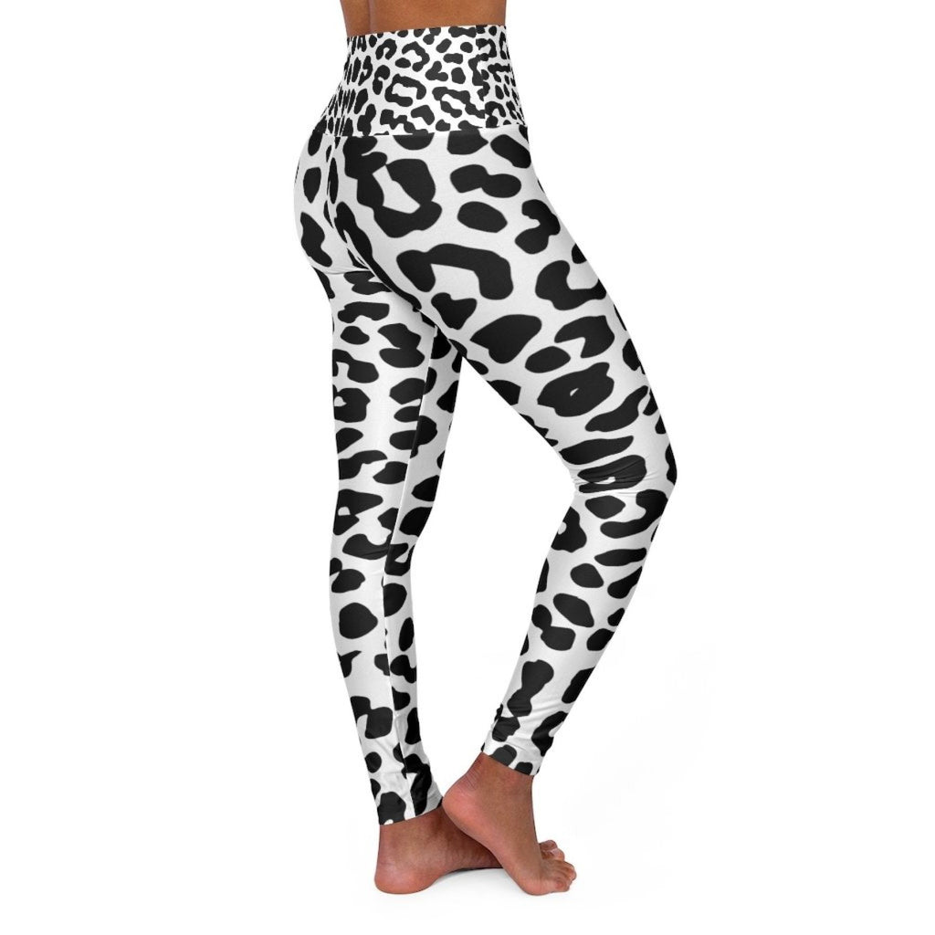 High Waisted Yoga Leggings, Black And White Leopard Style Pants - Deals Kiosk