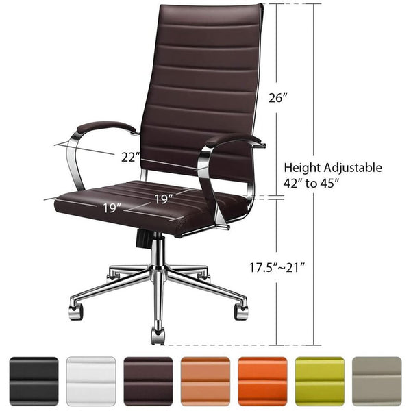 High Back Office Chair with Armrest Ergonomic Desk Chair for Extra Back & Lumbar Support Black Adjustable Swivel Chair in Durable Vegan Leather - Deals Kiosk