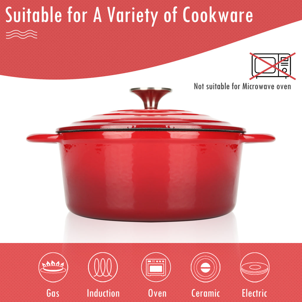 COOKWIN 5 Quart Cast Iron Dutch Oven ,Bread Baking Pot with Self Basting Lid, Porcelain Enameled Surface Cookware Pot, Great Christmas Gifts for Family, Red - Deals Kiosk