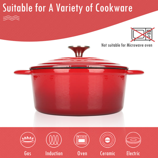 COOKWIN 5 Quart Cast Iron Dutch Oven ,Bread Baking Pot with Self Basting Lid, Porcelain Enameled Surface Cookware Pot, Great Christmas Gifts for Family, Red - Deals Kiosk