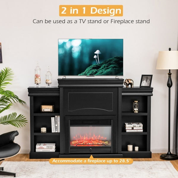70 Inch Modern Fireplace Media Entertainment Center with Bookcase - Deals Kiosk