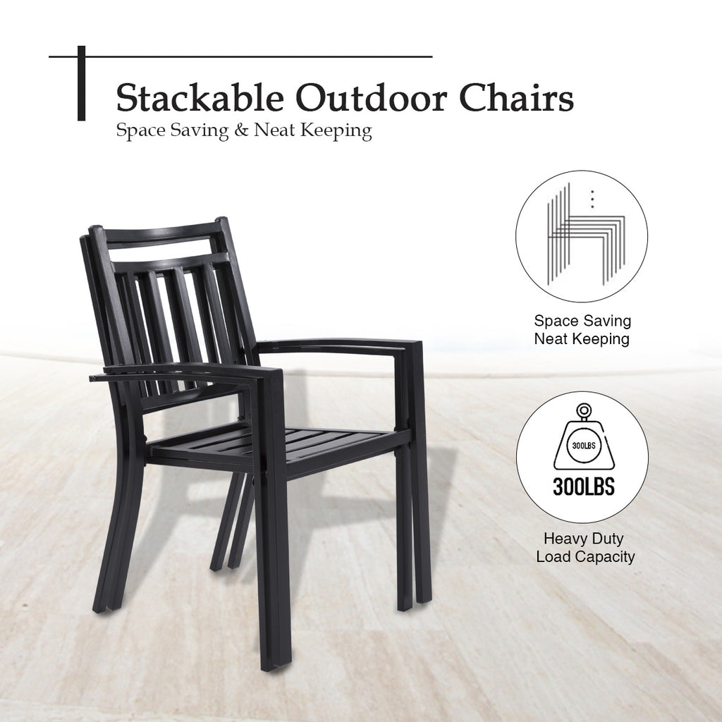 MEOOEM Stackable Patio Dining Chairs Set of 6 Outdoor Metal Patio Bistro Chairs with Armrest - Supports 300 LBS for Garden Poolside Backyard Classical Black - Deals Kiosk