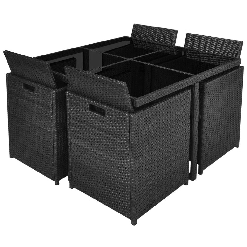 9 Piece Outdoor Dining Set with Cushions Poly Rattan Black - Deals Kiosk