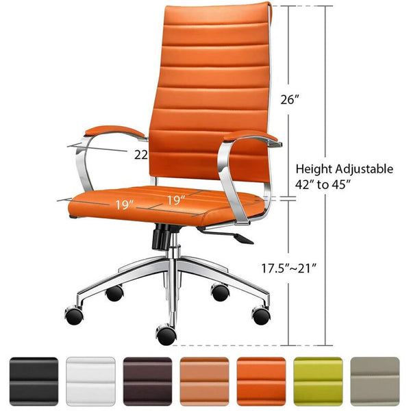 High Back Office Chair with Armrest Ergonomic Desk Chair for Extra Back & Lumbar Support Black Adjustable Swivel Chair in Durable Vegan Leather - Deals Kiosk