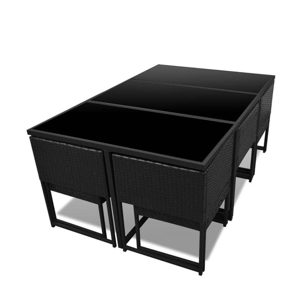 11 Piece Outdoor Dining Set with Cushions Poly Rattan Black - Deals Kiosk