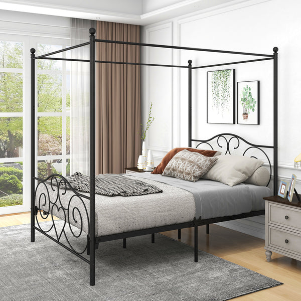 Metal Canopy Bed Frame with Vintage Style Headboard & Footboard / Easy DIY Assembly/ All Parts Included RT - Deals Kiosk