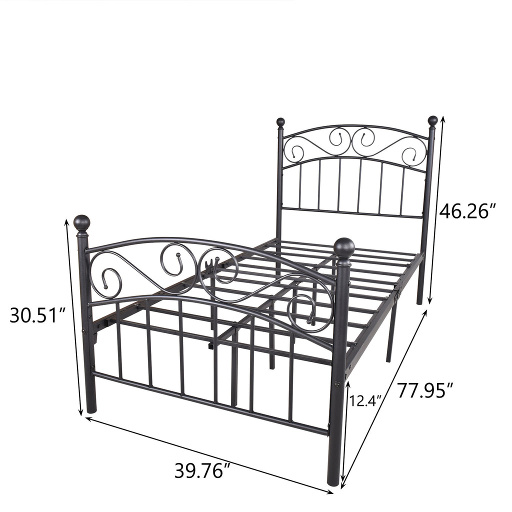 Metal Bed Frame Platform Twin Size with headboard and storage XH - Deals Kiosk