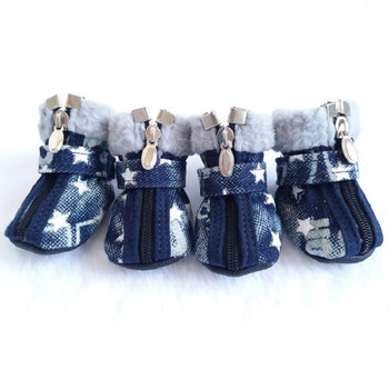 Pet Booties Set, 4 PCS Warm Winter Snow Stylish Shoes, Skid-Proof Anti Slip Sole Paw Protector with Zipper Star Design - Deals Kiosk