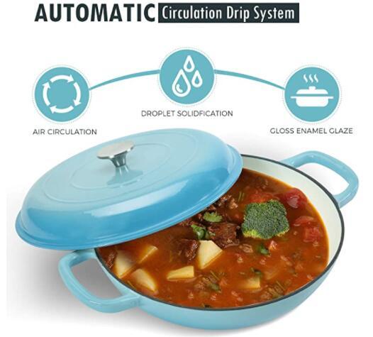 COOKWIN Cast Iron Casserole Braiser, 3.8 Quart,Heavy Duty Casserole Skillet with Lid and Dual Handles, Porcelain Enameled Surface Cookware Pot - Deals Kiosk