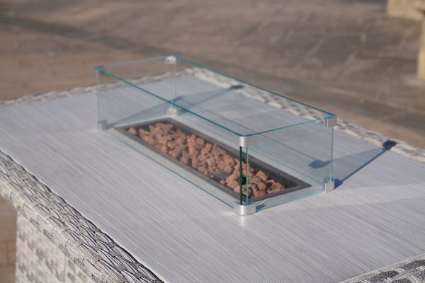 5-Piece Gray Wicker Outdoor Conversational Sofa Set with Fire Pit Table and Ottoman - Deals Kiosk