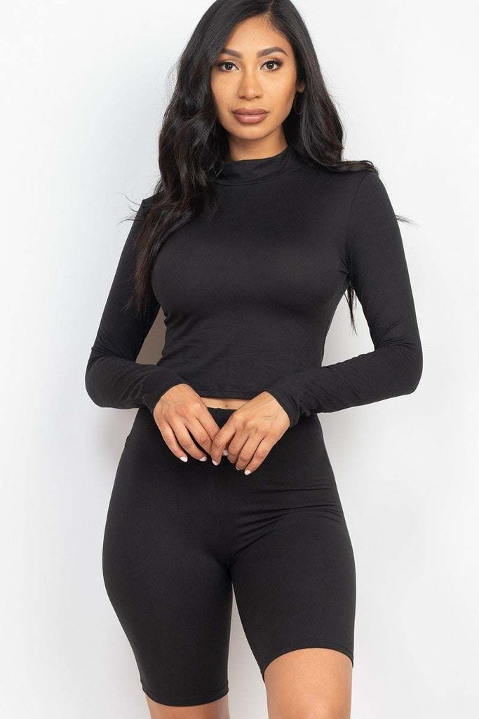 Mock Neck Top & Biker Shorts Set - Deals Kiosk