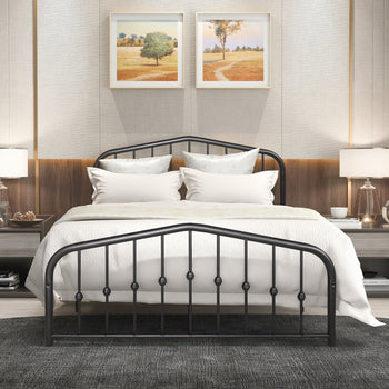 Full Size Bed Frame Metal Platform Mattress Foundation with Headboard Footboard, Vintage Style,Easy Assemble,Black  YJ - Deals Kiosk