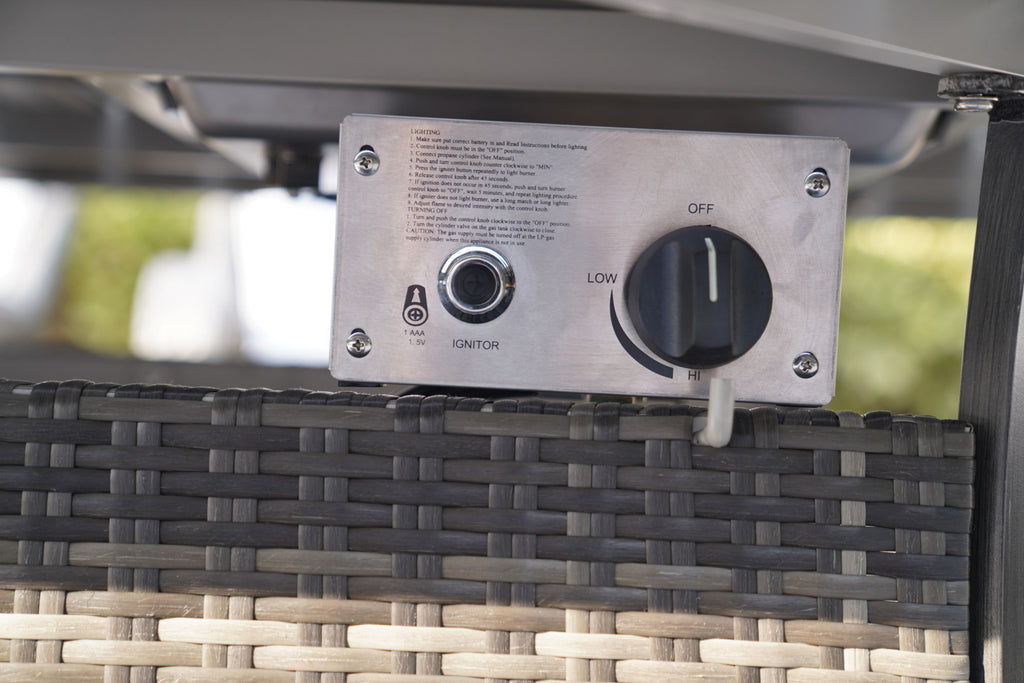 7 PCS Patio Gas Firepit and Ice Container Rectangle Dining Set with 6 Standard Height Chairs - Deals Kiosk