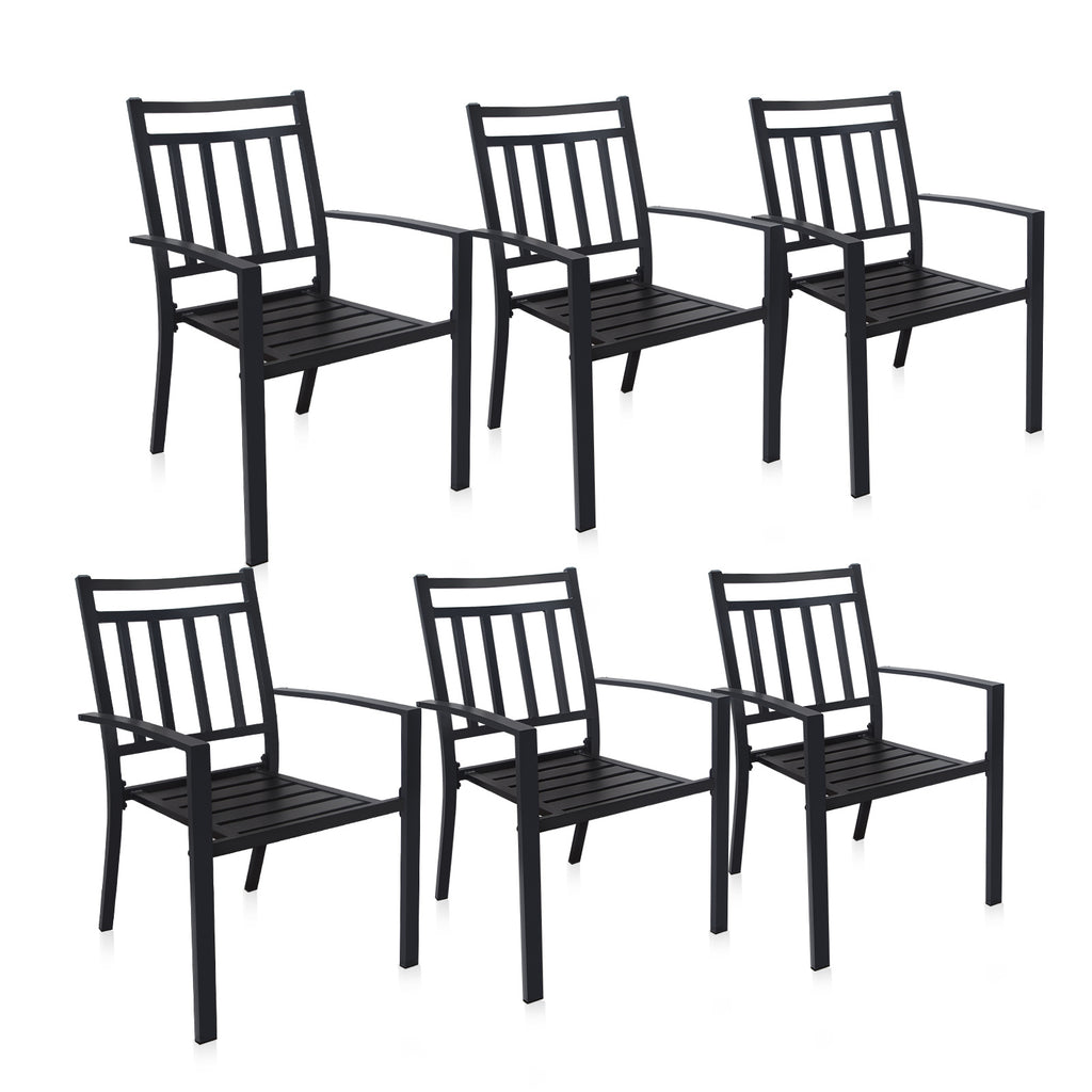 MEOOEM Stackable Patio Dining Chairs Set of 6 Outdoor Metal Patio Bistro Chairs with Armrest - Supports 300 LBS for Garden Poolside Backyard Classical Black - Deals Kiosk