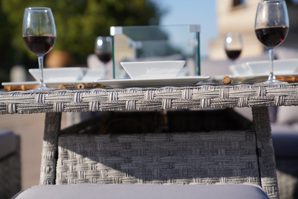 5-Piece Gray Wicker Outdoor Conversational Sofa Set with Fire Pit Table and Ottoman - Deals Kiosk