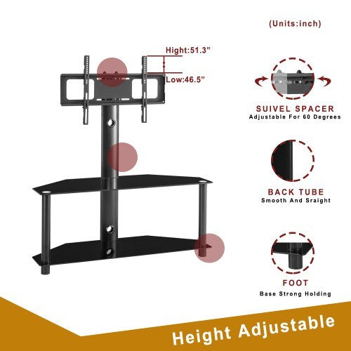 Height And Angle Adjustable Multi-Function Tempered Glass Metal Frame Floor TV Stand - Deals Kiosk