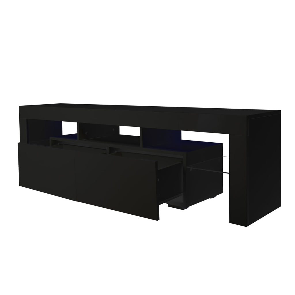 Modern Black TV Stand, 20 Colors LED TV Stand w/Remote Control Lights - Deals Kiosk