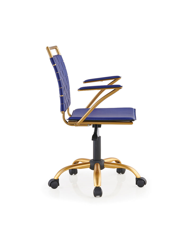Blue and Gold Office Chair, Mid Back Ergonomic Swivel Computer Desk Chair with Arms, Home Office Blue Chair for Desk - Deals Kiosk