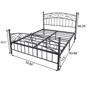 Metal bed frame platform mattress foundation with headboard and footrest, heavy duty and quick assembly, Queen Black - Deals Kiosk