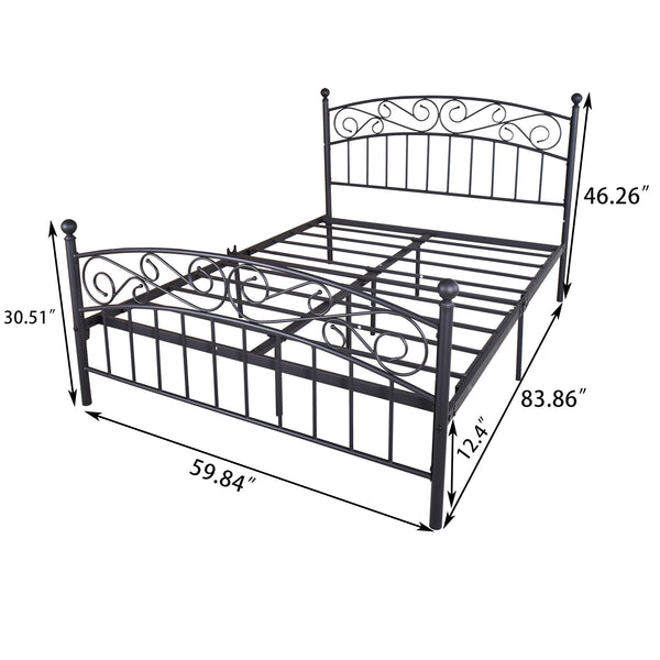 Metal bed frame platform mattress foundation with headboard and footrest, heavy duty and quick assembly, Queen Black - Deals Kiosk