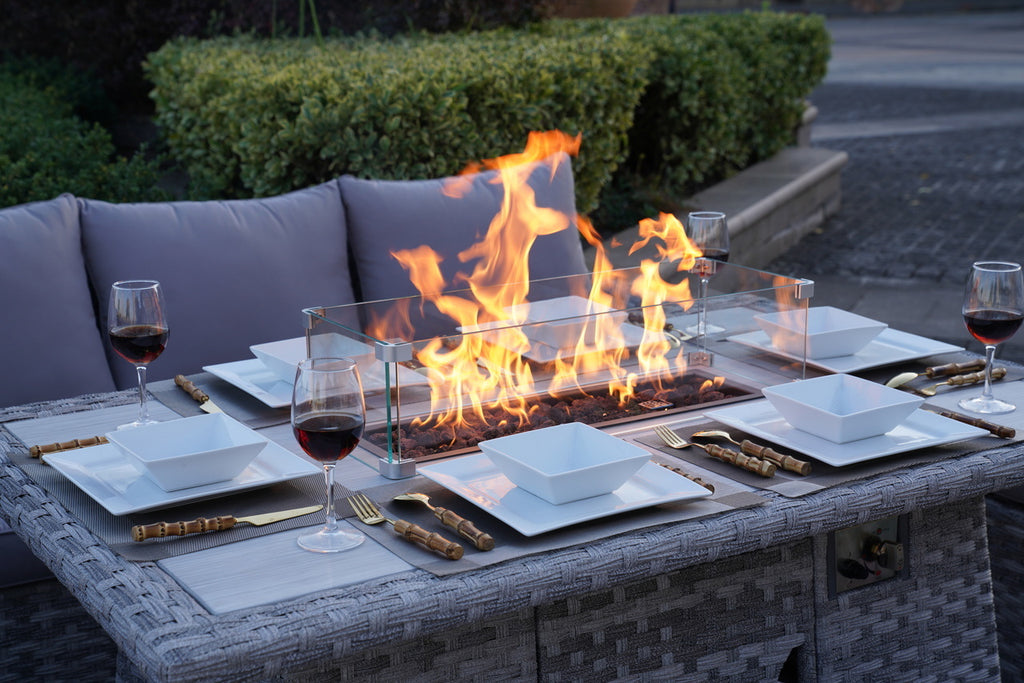 5-Piece Gray Wicker Outdoor Conversational Sofa Set with Fire Pit Table and Ottoman - Deals Kiosk