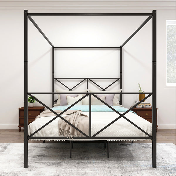 Metal Canopy Bed Frame, Platform Bed Frame Queen with X Shaped Frame Queen Black - Deals Kiosk