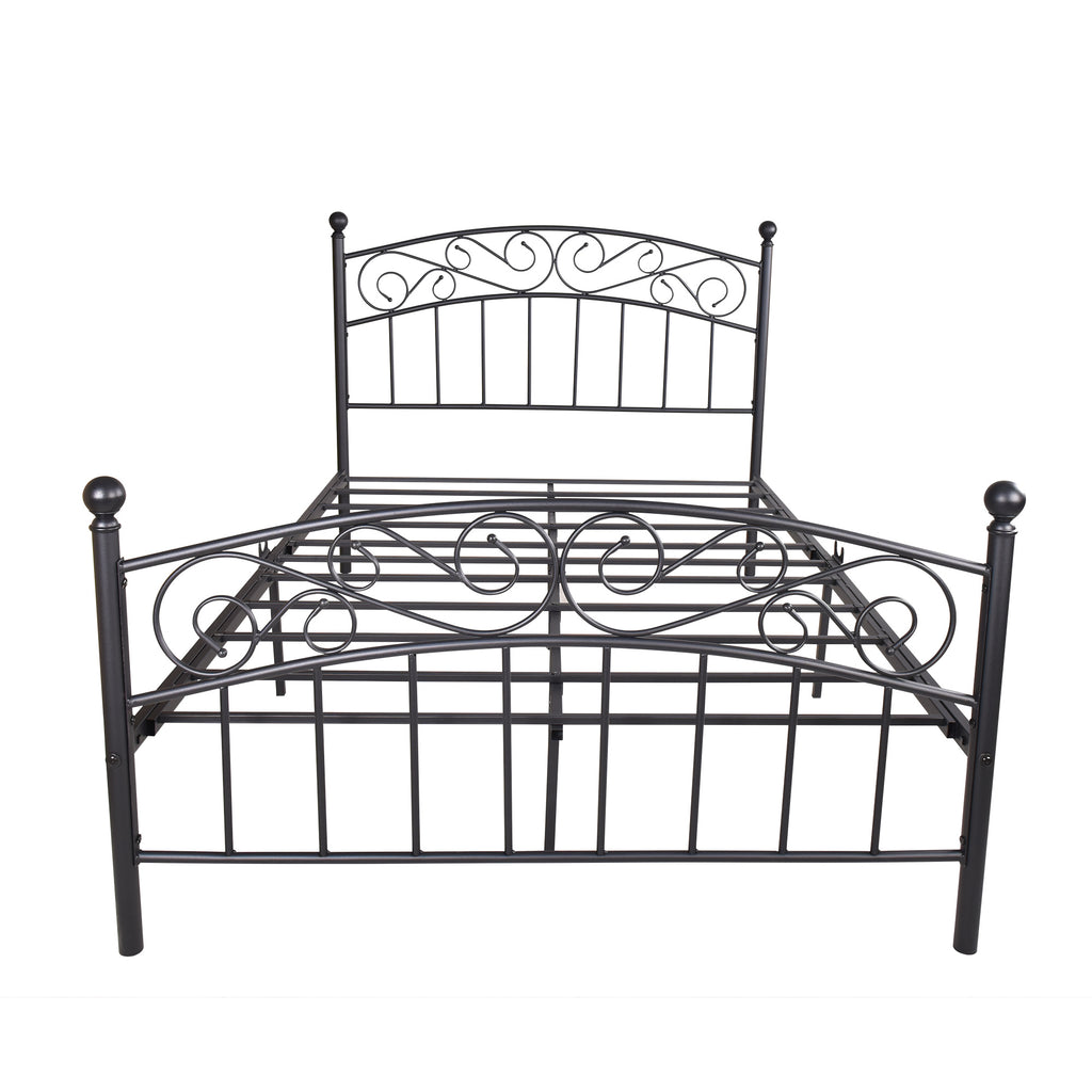 Metal bed frame platform mattress foundation with headboard and footrest, heavy duty and quick assembly, Full black - Deals Kiosk