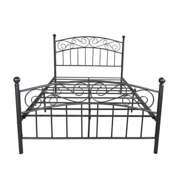 Metal bed frame platform mattress foundation with headboard and footrest, heavy duty and quick assembly, Full black - Deals Kiosk
