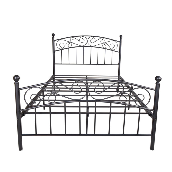 Metal bed frame platform mattress foundation with headboard and footrest, heavy duty and quick assembly, Full black - Deals Kiosk