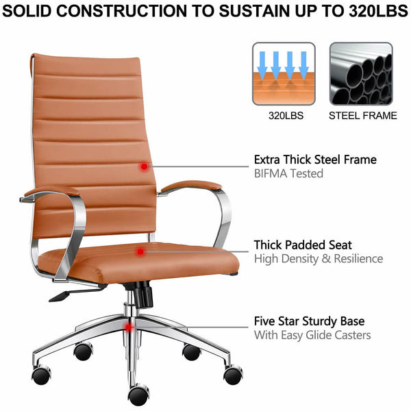 High Back Office Chair with Armrest Ergonomic Desk Chair for Extra Back & Lumbar Support Black Adjustable Swivel Chair in Durable Vegan Leather - Deals Kiosk