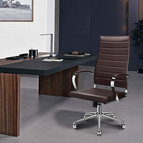 High Back Office Chair with Armrest Ergonomic Desk Chair for Extra Back & Lumbar Support Black Adjustable Swivel Chair in Durable Vegan Leather - Deals Kiosk